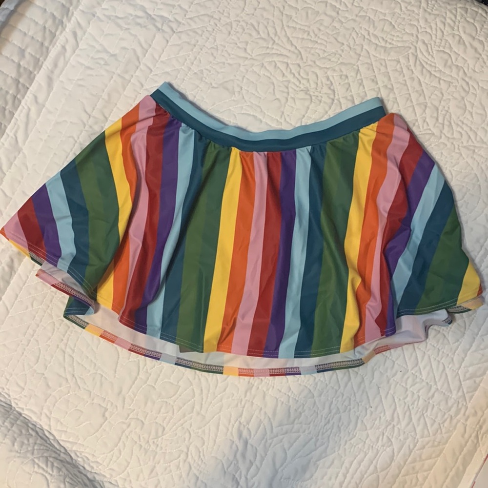 UK size 4 Collectif London rainbow stripes swim skirt (w/briefs)